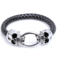 Neue Ankunfts-Art- und Weisemetallwölbungs-Schädel-Entwurf geflochtenes PU-umsponnenes Charme-Armband